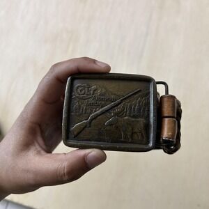 Vintage Colt Belt Mens Size 38" Brown Leather Western Moose Rifle Buckle 1975